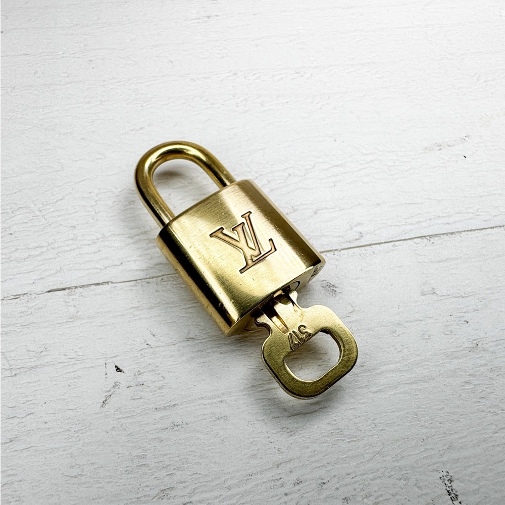 Louis Vuitton Gold Tone Padlock & Key Set #317 Made in France Authentic